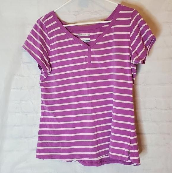 PURPLE and White Horizontal Stripes Vneck by Columbia Size Large. - Picture 1 of 4